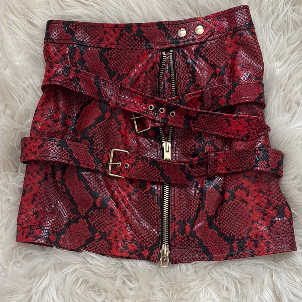 Red Snake Print Mini Skirt